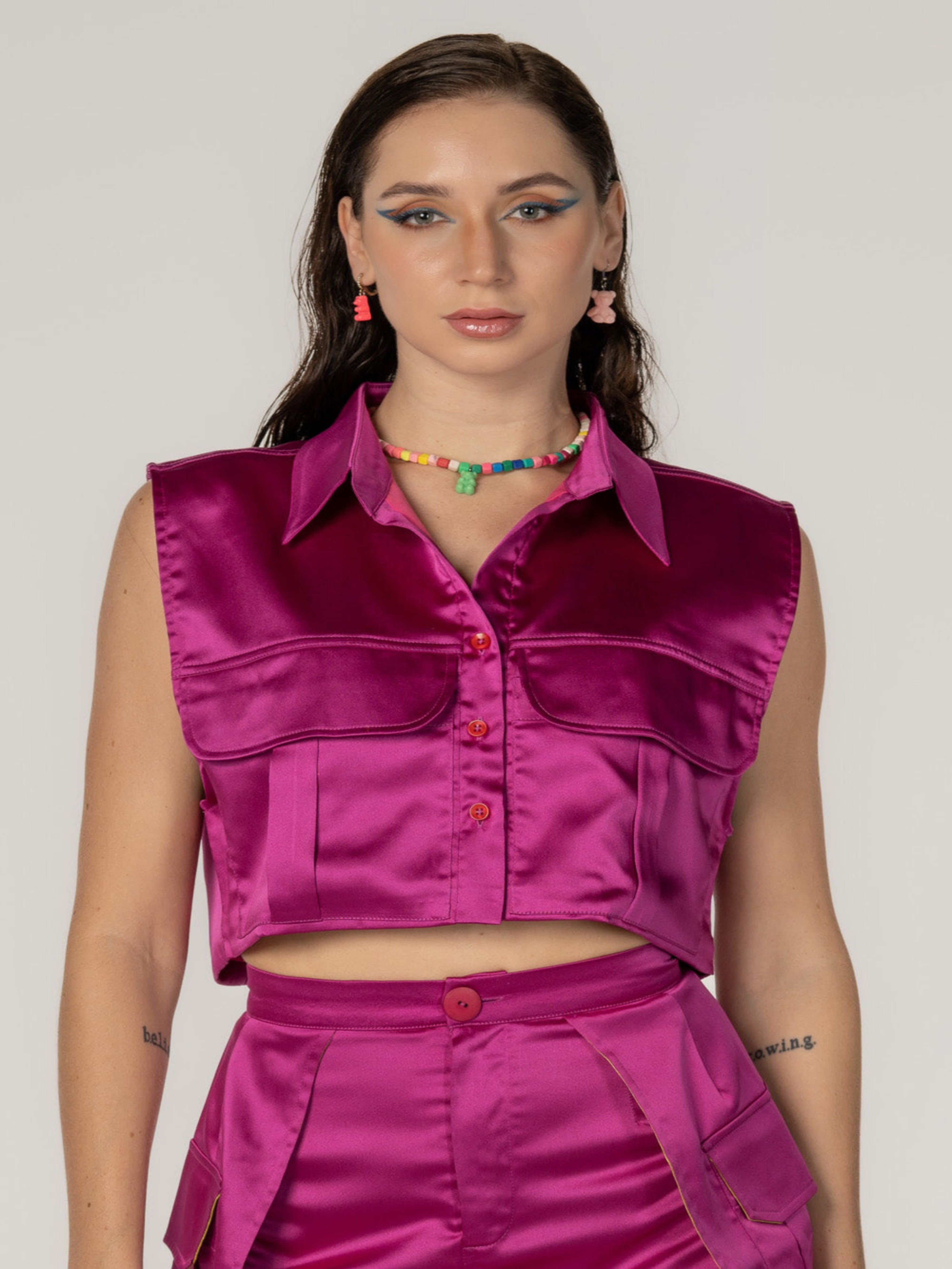 Silk Vest in Fuchsia