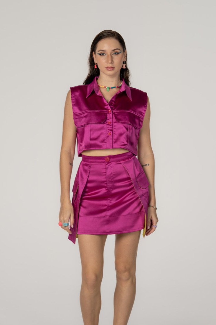 Silk Vest in Fuchsia