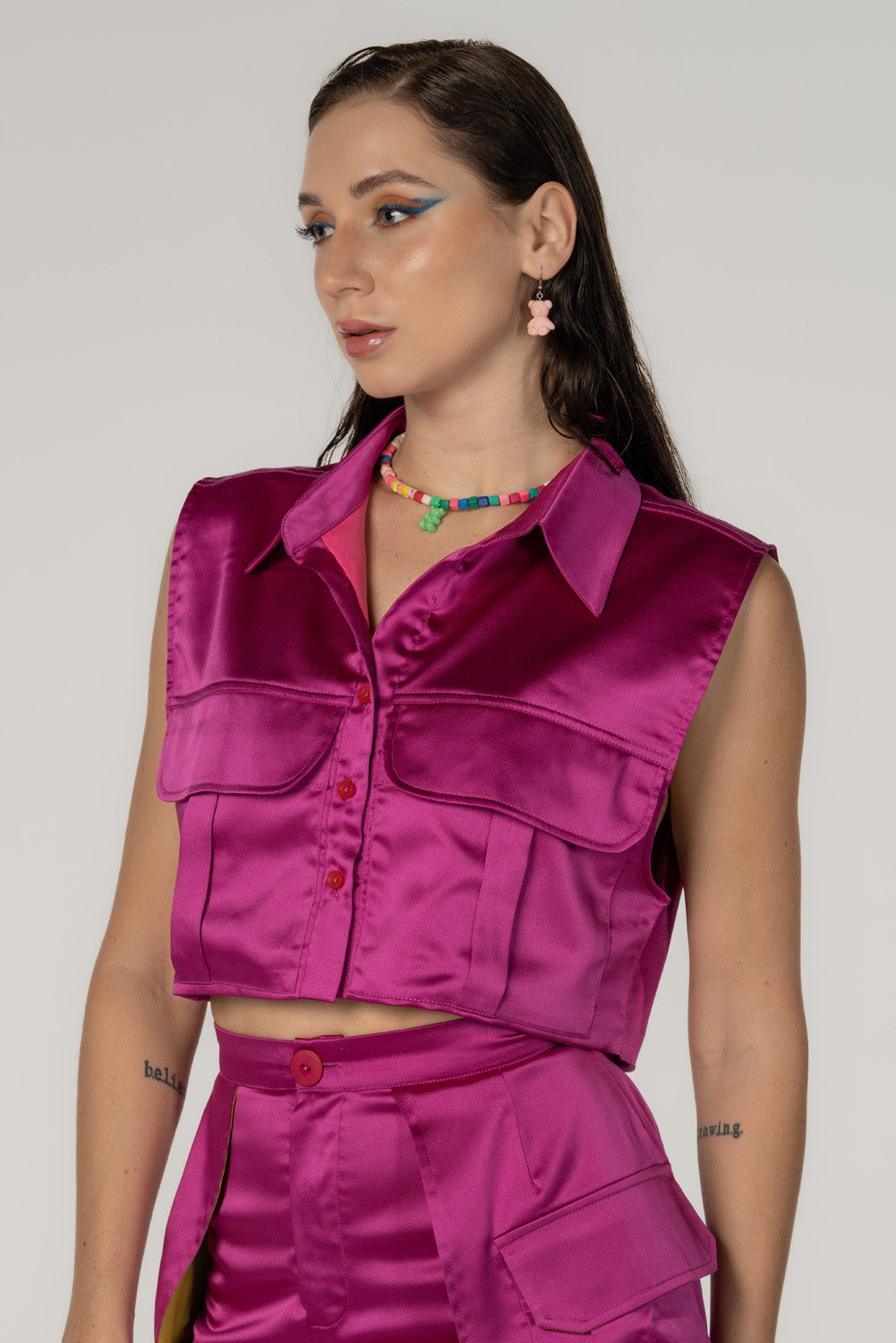 Silk Vest in Fuchsia