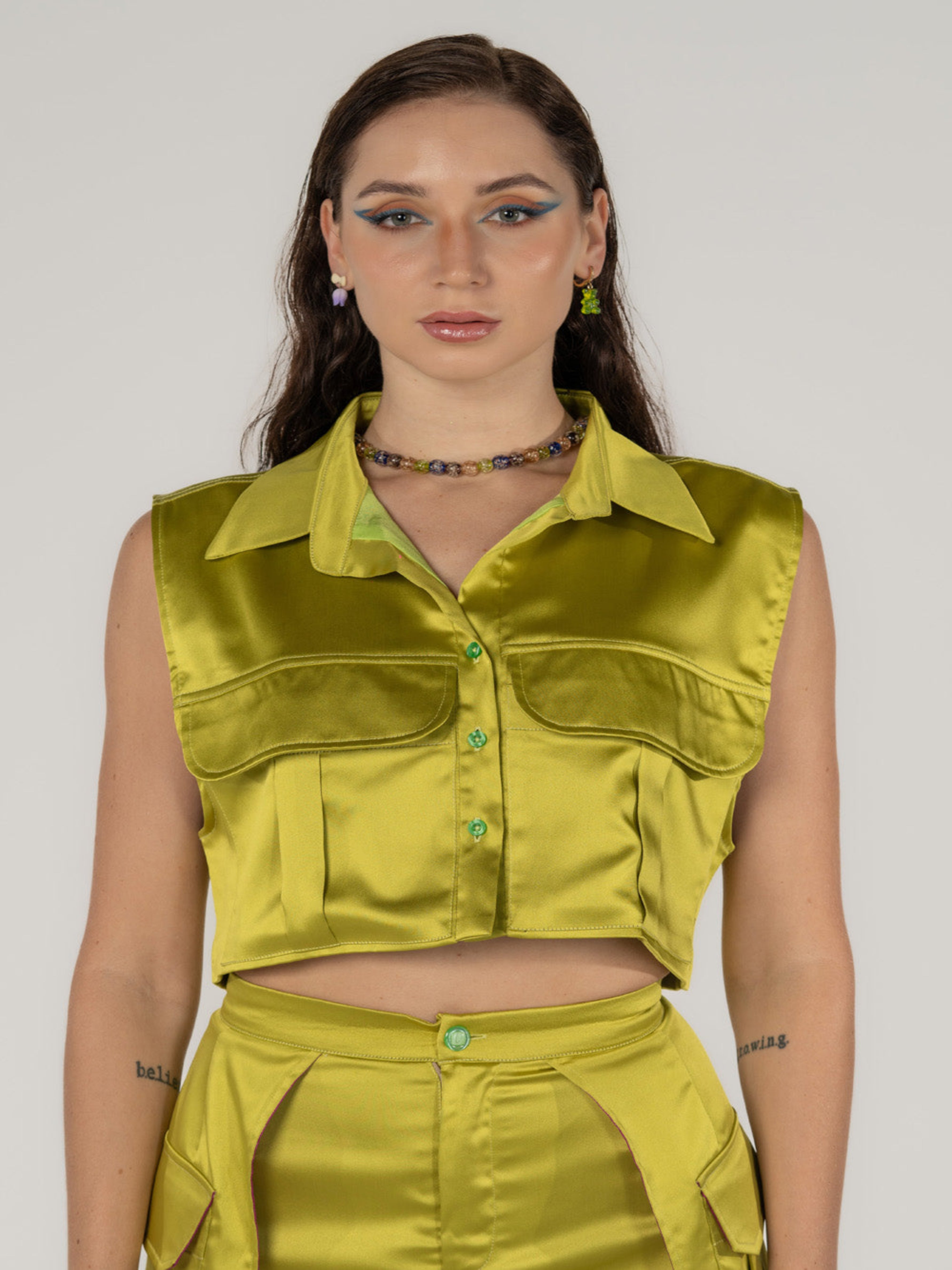 Silk Vest in Lime