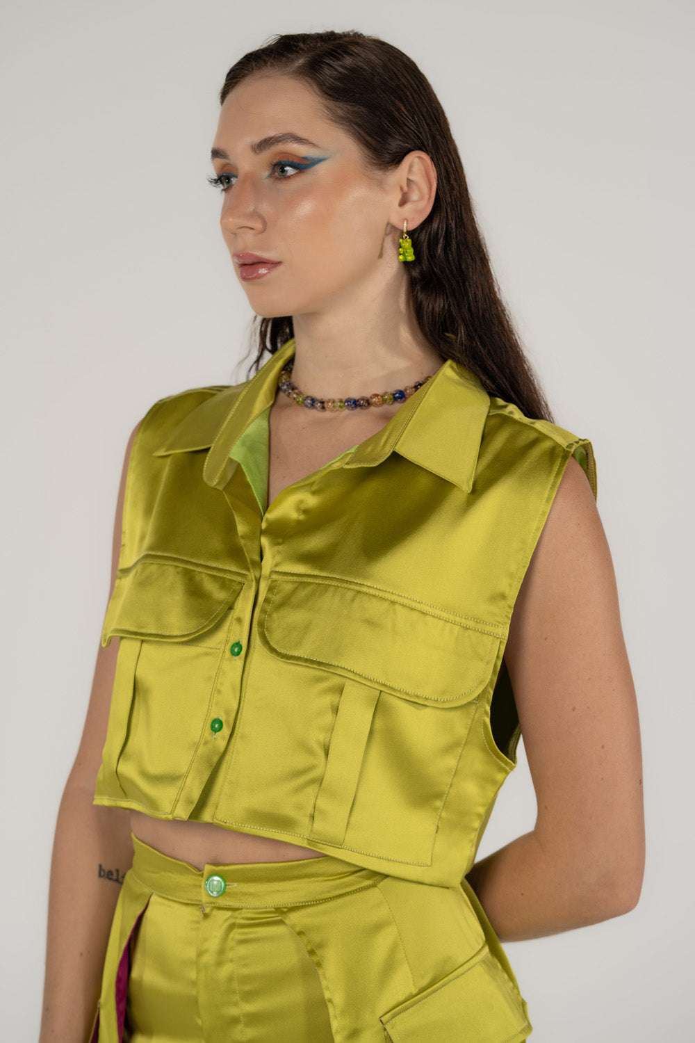Silk Vest in Lime
