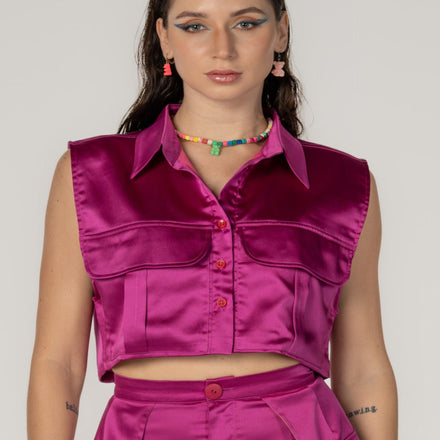 Silk Vest in Fuchsia