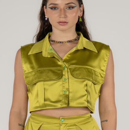 Silk Vest in Lime